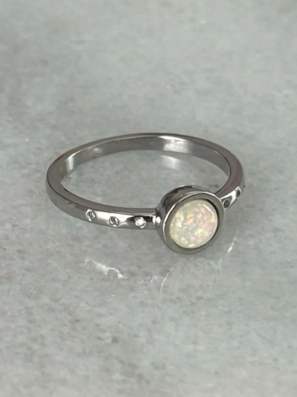Silver Round Opal Crystal Pave Ring   Brand New  Stainless Steel  Size 7